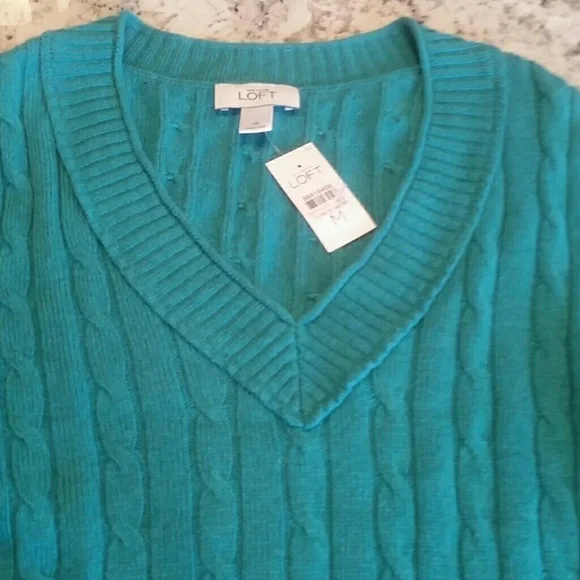 LOFT l Cable knit Teal Pullover C6 - Picture 2 of 5